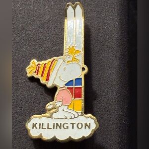 Vintage Snoopy Killington Ski Resort Pin Peanuts Woodstock Vermont Enamel Lapel